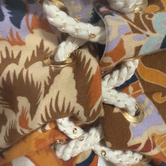 StudioF Babydoll Top Women's Small Gold Blue Floral Y2K 90s Boho Hippie - Picture 3 of 10